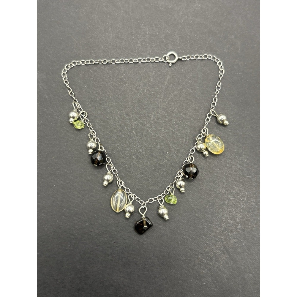 8" Sterling Silver Multi Gem Dangle Bracelet G17